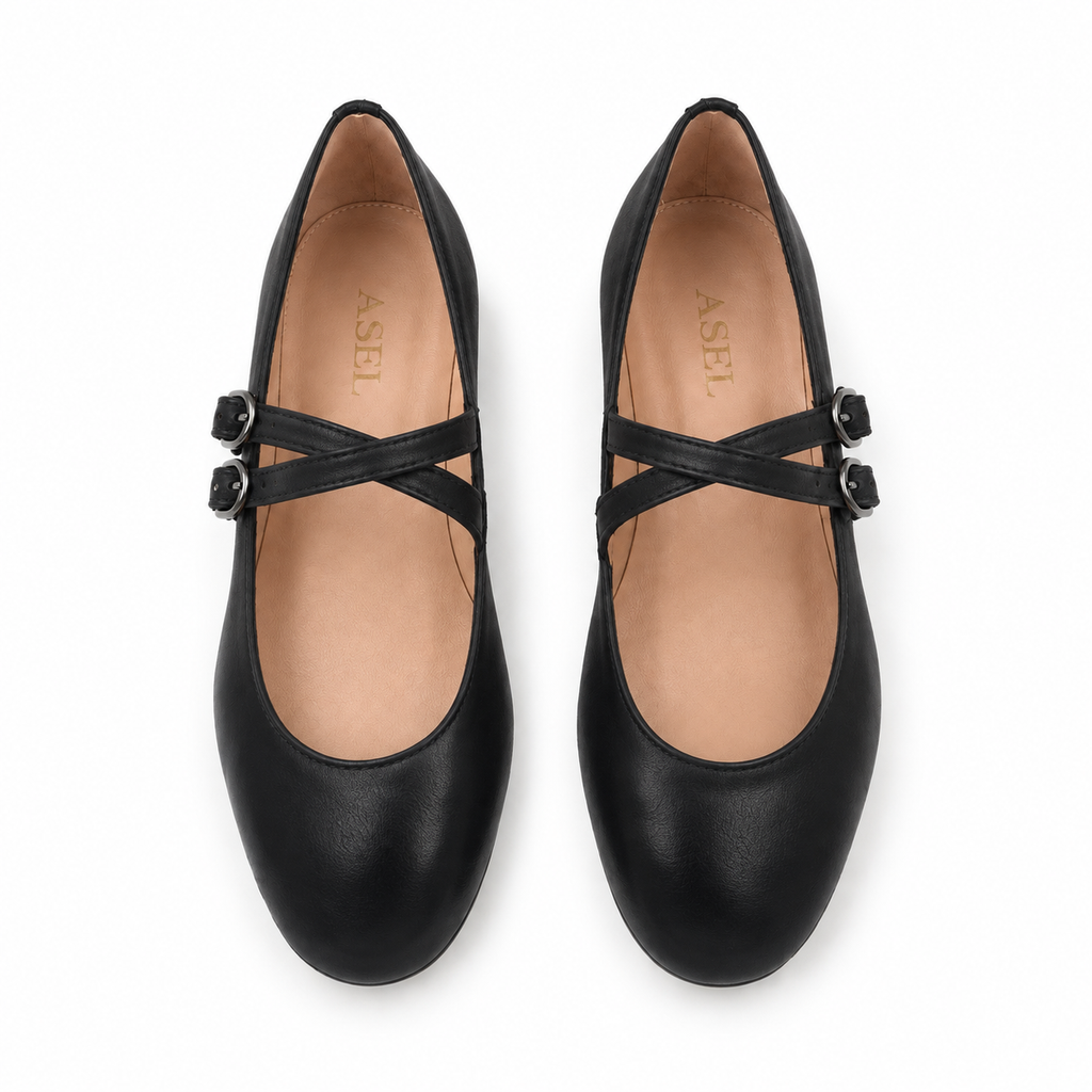Julia : Ballerine femme 2-en-1 – Cuir Noir
