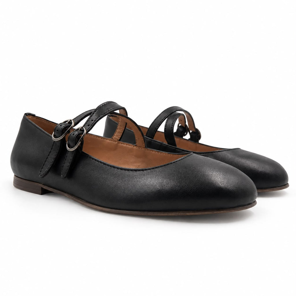 Julia : Ballerine femme 2-en-1 – Cuir Noir